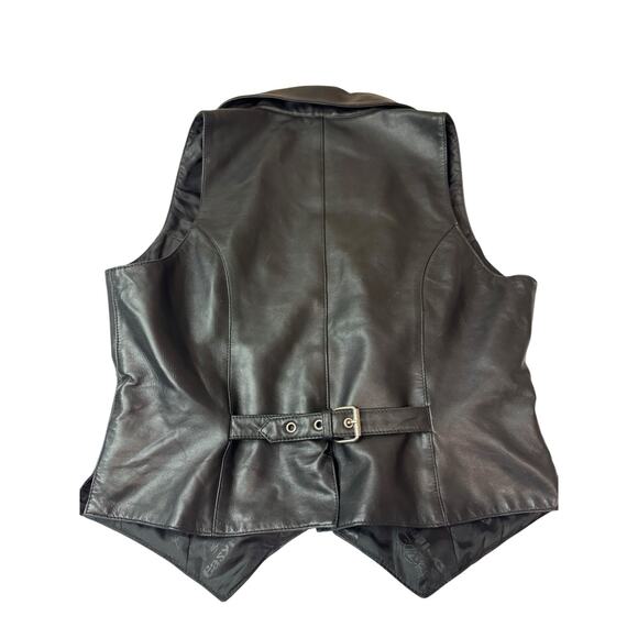 Sz Large Women’s Easy Riders Black Leather Moto Zip Vest Motorcycle READ - Picture 5 of 9